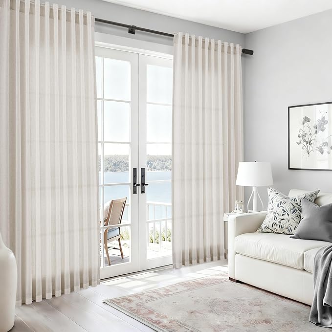 Nanspring Pearl White Linen Curtains 84 Inches Long for Living Room Light Filtering Semi Sheer Curtain Back Tab and Rod Pocket Coastal Decor Elegant Neutral Luxury Drapes for Bedroom 52x84, 2 Panels