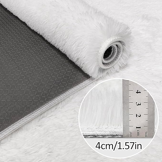 White Rug for Living Room 5x8ft Fluffy Area Rug Mat Bedside Throw Rug for Bedroom Kids Room Boys Teens Nursery Baby Dorm Office Home Decor Aesthetic Carpets