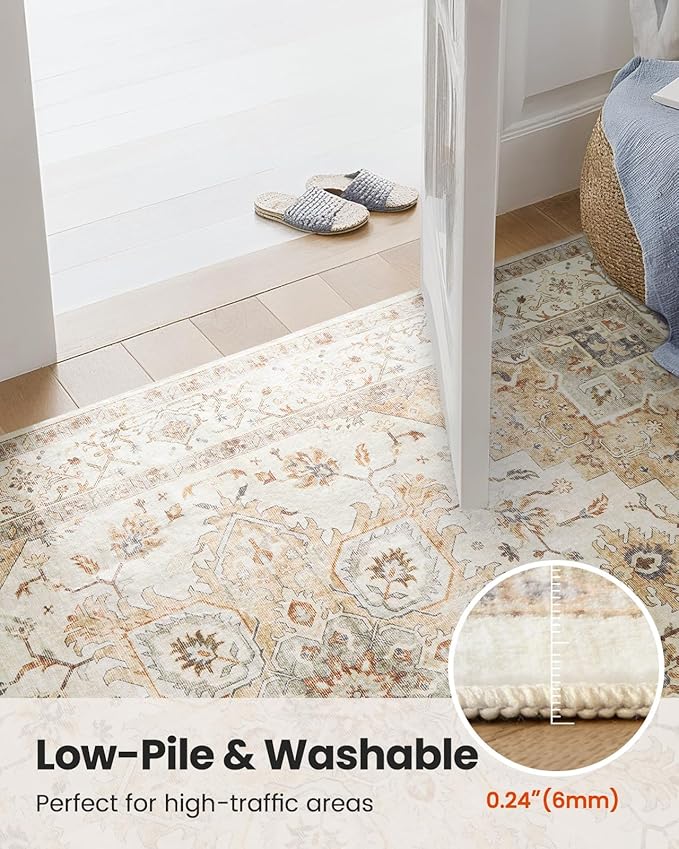 AMADA HOMEFURNISHING 10x14 Washable Area Rug, Low-Profile Large Area Rug with Non-Slip Backing & Durable Edge Binding, Vintage Large Rugs for Living Room, Bedroom & Dinning Room