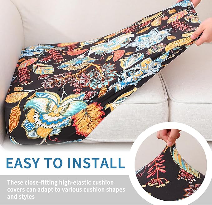 hyha Printed Couch Cushion Covers, Floral Sofa Covers Washable for 3 Cushion Couch, Stretch Pattern Outdoor Cushion Covers for Patio Furniture with Elastic Bottom(3 Packs, Floral)