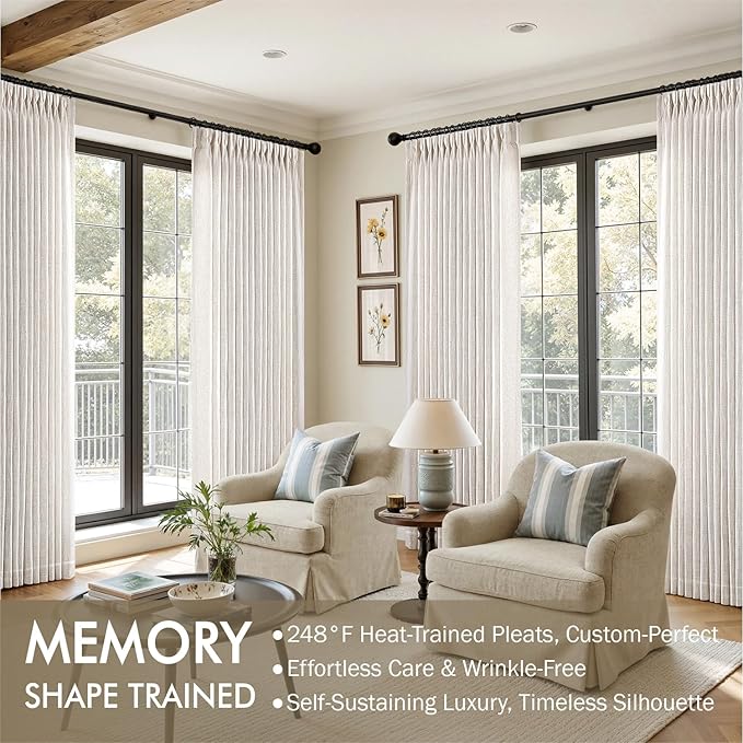MIULEE Pinch Pleated Thick Linen Curtains 108 Inches Length 2 Panels for Living Room Bedroom, Extra Long Pinch Pleat Drapes Back Tab Light Filtering Natural Foor to Ceiling Curtains with Hooks&Rings