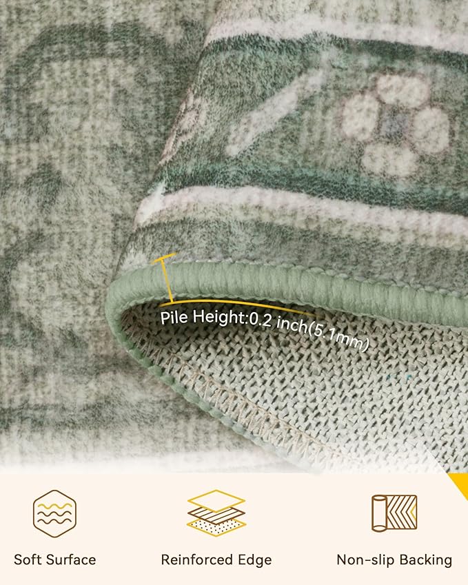 Area Rugs 3'x10' Runner Rug Non Slip Washable for Kitchen Hallway Bedroom Beside Laundry Room Bathroom Rug, Floor Carpet, Dark Green Gray
