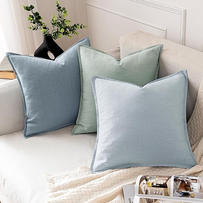 MIULEE Decorative Linen Euro Sham Pillow Covers 28x28 Inch Blue Grey Boho Farmhouse Neutral Couch Throw Pillows for Bed Pack of 2 Accent Modern Pillowcase Sofa Livingroom Home Decor