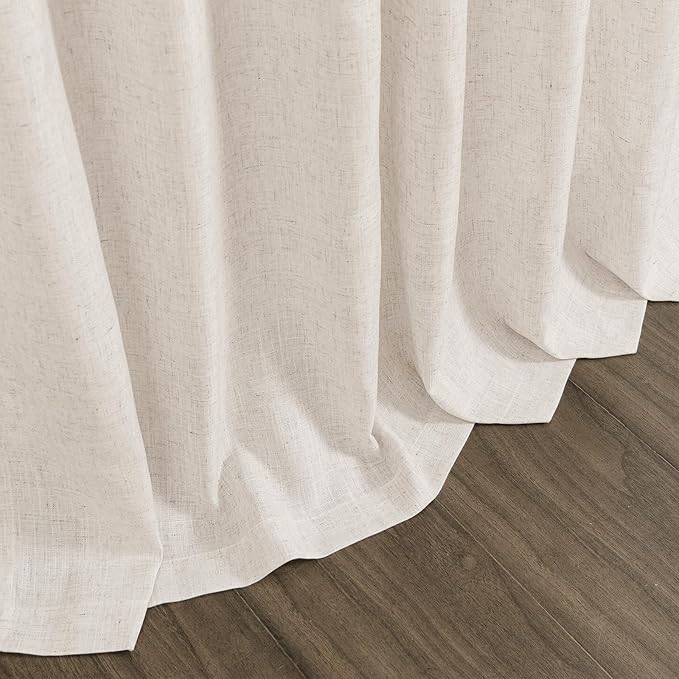 Nanspring Beige Extra Long Curtain 130 inches Long 2 Panels Set for Living Room Back Tab Modern Farmhouse Coastal Decor Cotton Textured Beige Sheer Linen Curtains for High Window 52x130