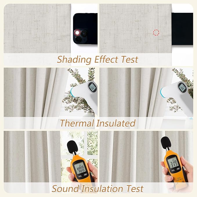 Guken 90 Inch Long Boho 100% Blackout Linen Curtains for Living Room Back Tab Rod Pocket Room Darkening Thermal Insulated Drapes for Bedroom Black Out Window Curtain 2 Panels, 52x90