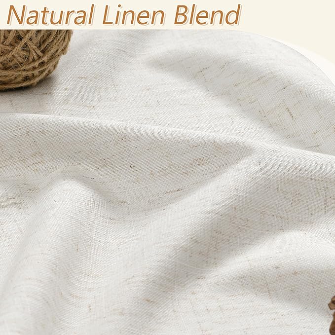Beige White 100% Blackout Linen Curtains 96 Inch Length 2 Panels Set for Living Room Bedroom Back Tab Thermal Insulated Black Out Drapes Room Darkening Farmhouse Style for Bedroom Window Curtains