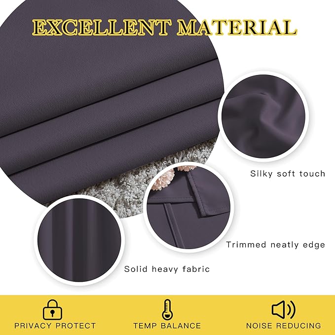 NICETOWN Blackout Bedroom Curtains 66 inches Long, Grommet Room Darkening Thermal Insulated Window Treatments for Home Office/Kids Room, Greyish Purple, 2 Panels, W66 x L66