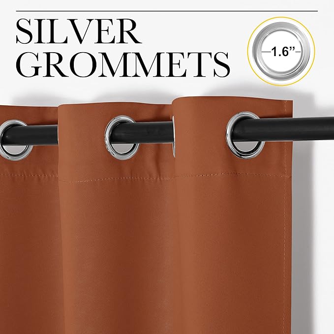NICETOWN Burnt Orange Blackout Curtains for Sliding Door - 55 by 96, 2 Pieces, Blocking Out Sunlight Window Treatment Modern Design Grommet Curtain Panels for Dining Room