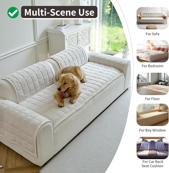 Couch Covers for Dogs Washable, Non Slip Couch Covers for Loveseat Sofa Pet Friendly, Soft Fuzzy Sofa Covers for Pet, Dog Couch Cover Furniture Protector(1PC,Beige White,27.6"x82.7")