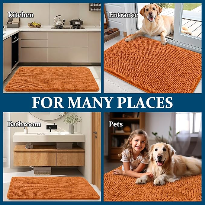 OLANLY Dog Door Mat for Muddy Paws 47x17, Absorbs Moisture and Dirt, Absorbent Non-Slip Washable Doormat, Quick Dry Chenille Mud Mat for Dogs, Entry Indoor Entryway Carpet for Inside Floor, Clay
