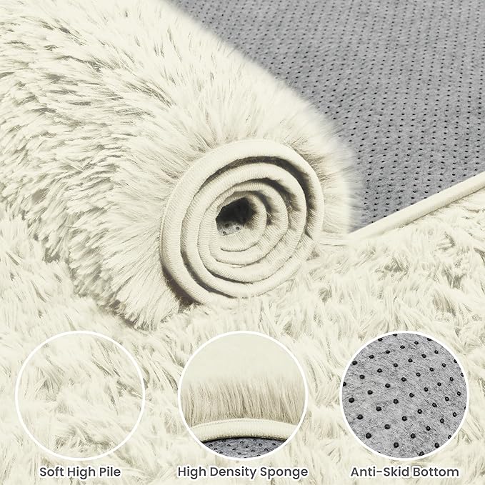 5x8 Area Rugs for Living Room: Soft Fluffy Shag Cream White Rugs for Bedroom, Non Slip Large Fuzzy Plush Rug Indoor Floor Carpet for Nursery Kids Boys Girls Room, Dorms, Playroom, Modern Home Decor