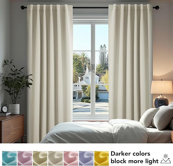 Deconovo Blackout Curtains, Thermal Insulated, W38 x L63 2 Panels, Back Tab, Machine Washable, Room-Darkening Drapes for Bedroom/Living Room Light Beige