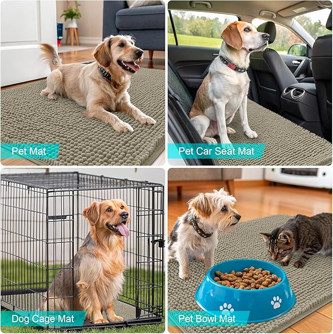 OLANLY Dog Door Mat for Muddy Paws 47x20, Absorbs Moisture and Dirt, Absorbent Non-Slip Washable Doormat, Quick Dry Chenille Mud Mat, Entry Indoor Entryway Carpet for Inside Floor, Warm Taupe