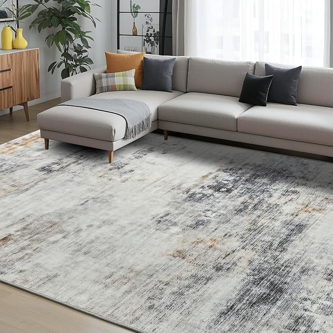 Toneed Abstract Area Rug 6x9 Modern Washable Rug Soft Non Slip Rug Low Pile for Bedroom Living Room Dining Room Grey/Brown