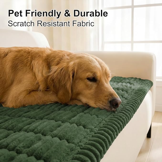 Smiry Couch Cover for Dogs Washable, Non Slip Fuzzy Pet Couch Covers for 3 Cushion Sofa Pet Friendly, Thick Soft Sofa Slipcovers Cushion Protector (Dark Green, 27.6" x 88")