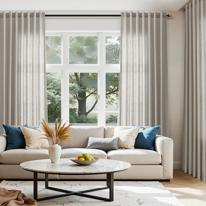 Silver Grey Linen Curtains 120 Inch Extra Long for Living Room Back Tab Light Filtering Semi Sheer Drapes Modern Farmhouse Boho Textured Curtain for Floor to Ceiling High Window 52x120,2 Panels