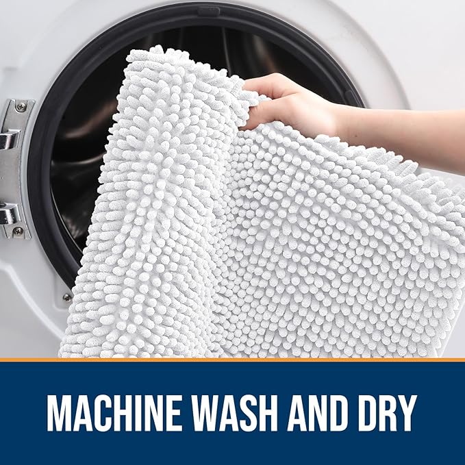 OLANLY Dog Door Mat for Muddy Paws 30x17, Absorbs Moisture and Dirt, Absorbent Non-Slip Washable Doormat, Quick Dry Chenille Mud Mat for Dogs, Entry Indoor Entryway Carpet for Inside Floor, White