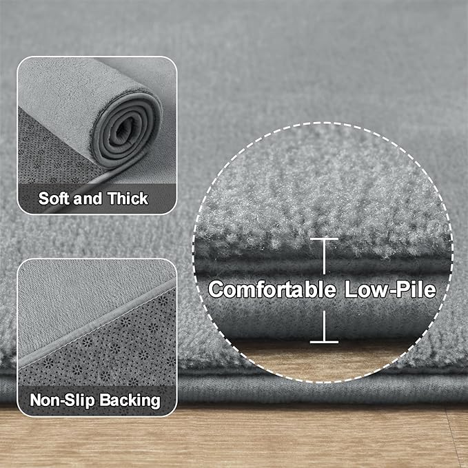 Amearea 5x5 Square Area Rugs for Bedroom Living Room, Modern Grey Thickened Memory Foam Rug, Fluffy Indoor Washable Rugs Non Slip Minimalist Carpet for Kids Boys Girls Dorm Nursery Room Decor