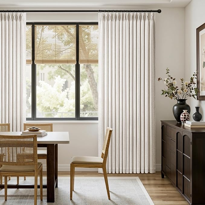 MIULEE 102 Inches Long Pinch Pleated Thick Linen Curtains 2 Panels for Living Room Bedroom, Memory Trained Linen Textured Drapes Pleat Back Tab Light Filtering Boho Natural Window Curtains with Hooks