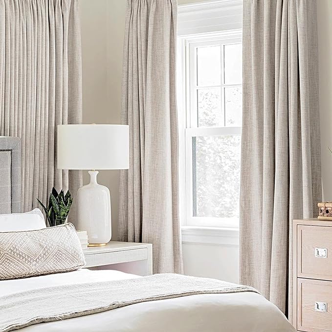 MIULEE 100% Blackout Linen Textured Curtains for Bedroom Solid Thermal Insulated Ivory Grommet Room Darkening Curtains & Drapes Luxury Decor for Living Room Nursery 52 x 132 Inch (2 Panels)