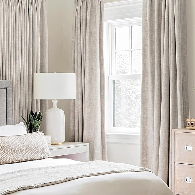 MIULEE 100% Blackout Linen Textured Curtains for Bedroom Solid Thermal Insulated Ivory Grommet Room Darkening Curtains & Drapes Luxury Decor for Living Room Nursery 62 x 90 Inch (2 Panels)