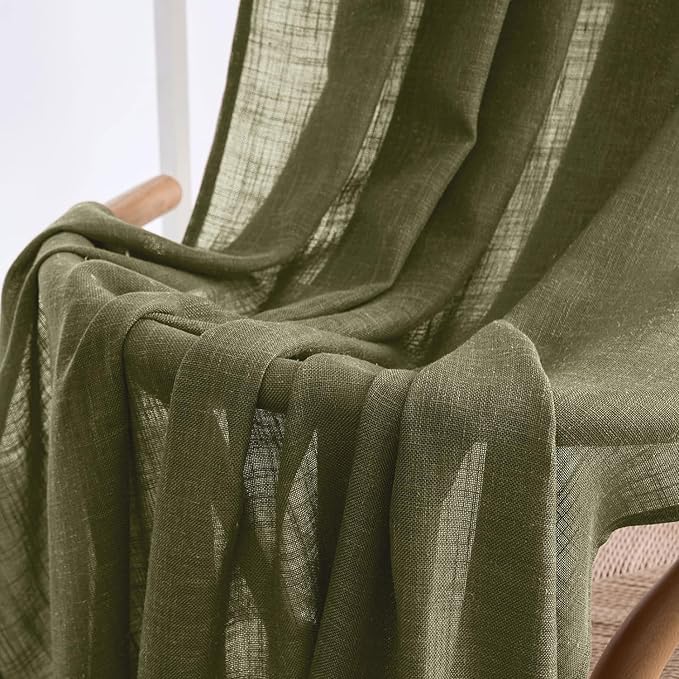 MIULEE Light Olive Green Linen Curtains 108 Inches Long 2 Panels for Bedroom Living Room, Soft Linen Textured Natural Window Drapes Semi Sheer Light Filtering Back Tab Rod Pocket Burlap Look Decor