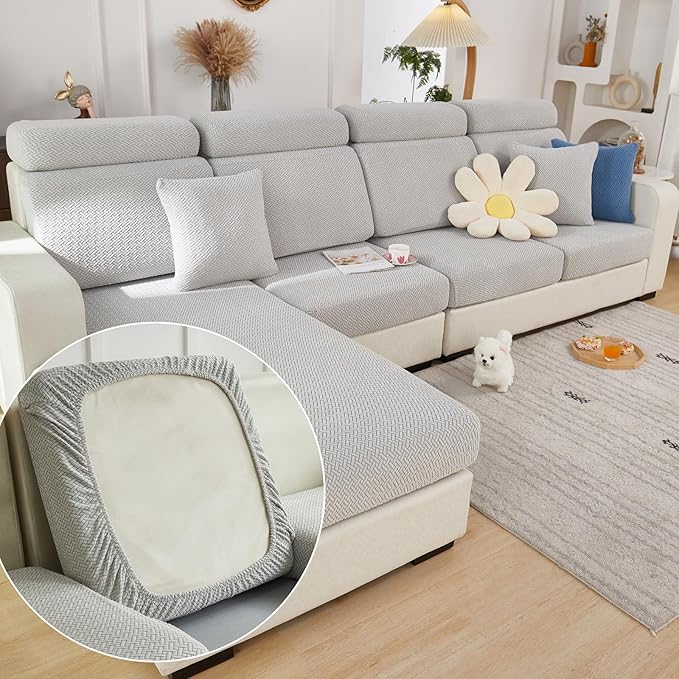 Couch Cushion Covers for Sofa Couch Covers Wear-Resistant Universal Sofa Cover Washable Stretch for Sectional Slipcovers (Texture-Light Gray,Large Double Seat Cover)