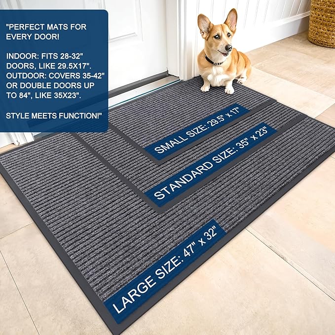 OLANLY Front Door Mat Indoor Outdoor Entrance, 2-Pack 59 x 23 Inch, Waterproof Heavy Duty Doormat, Fade Resistant, Low Profile, Easy Clean Patio Porch Welcome Floor Mats for Entry, Grey