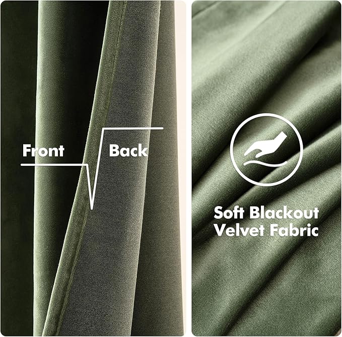 MIULEE Velvet Curtains Olive Green Elegant Grommet Thermal Insulated Soundproof Room Darkening Curtain/Drapes for Classical Living Room Bedroom Decor 66 x 96 Inch Set of 2