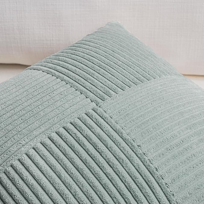 Fancy Homi 2 Packs Grey Blue Lumbar Decorative Throw Pillow Covers 16x26 Inch for Living Room Couch Bed Sofa, Farmhouse Boho Home Decor, Soft Striped Corduroy Rectangle Accent Cushion Case 65x40 cm