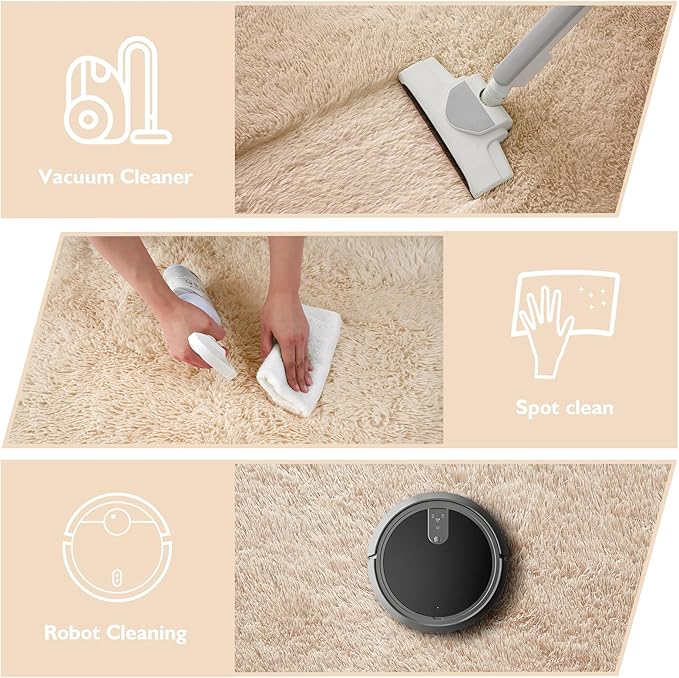 Shag Area Rug for Bedroom 5x8,Beige Fluffy Area Rugs for Living Room,Soft Fuzzy Rug Non-Shedding Indoor Plush Carpet for Kids Bedroom Nursery Dorm Home Decor
