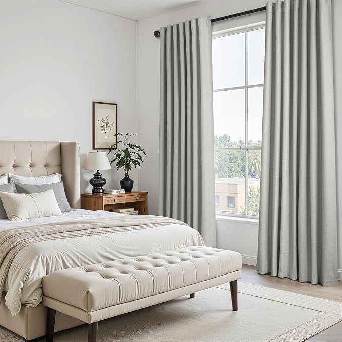 Grey Linen Blackout Curtains 95 Inch Long 2 Panels Back Tab Thermal Insulated Light Blocking Curtain for Living Room 100% Black Out Drape for Bedroom Neutral Rustic Farmhouse 52x95 Length Frost Grey
