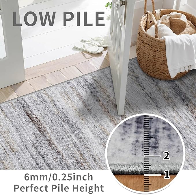 3x7 Washable Runner Rug for Family: Easy-to-Clean Runners for Hallway Entryway Kitchen Bedroom - Stain and Water Resistant Rugs with Non-Slip Backing - Soft Low-Pile Carpet Beige Grey