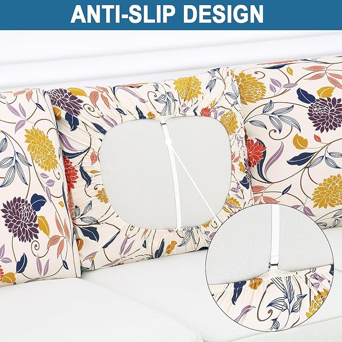 Smiry Printed Couch Cushion Covers, Stretch Soft Couch Covers for Sofa, Washable Non-Slip Sofa Slipcover Furniture Protector for Indoor and Outdoor (Backrest L, Orange)