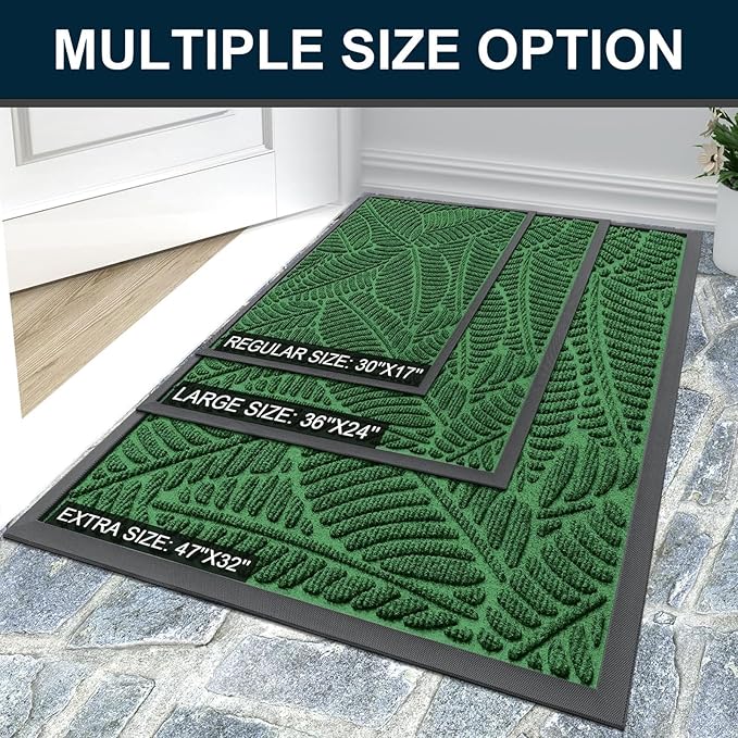 Colorxy Waterproof Doormat, Sturdy Natural Rubber Front Indoor Mat, Non Slip Low Profile Indoor Outdoor Door Mats, Stain and Fade Resistant Floor Mat, Easy Clean Patio Entrance Mat, 59''x23'', Green