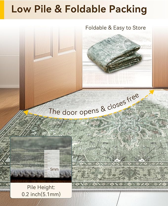 RELEANY Area Rugs 3'x9' Runner Rug Non Slip Washable for Kitchen Hallway Bedroom Beside Laundry Room Bathroom Rug, Floor Carpet, Dark Green Gray