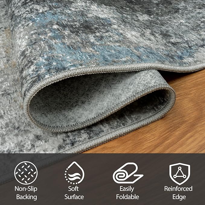 10x14 Area Rugs for Living Room Rug Washable: Abstract Large Rug Indoor Modern Carpet Non Slip for Dining Room Bedroom Nursery Home Office Black Gold