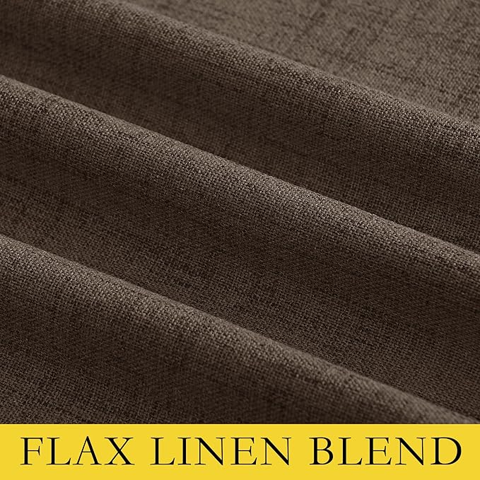 NICETOWN Coffee Vintage Linen 100% Blackout Curtains for Living Room, Thermal Insulated Curtains 48" Long, Noise Reducing Window Treatment Drapes for Hall Room, 52" Wide Per Panel, Set of 2