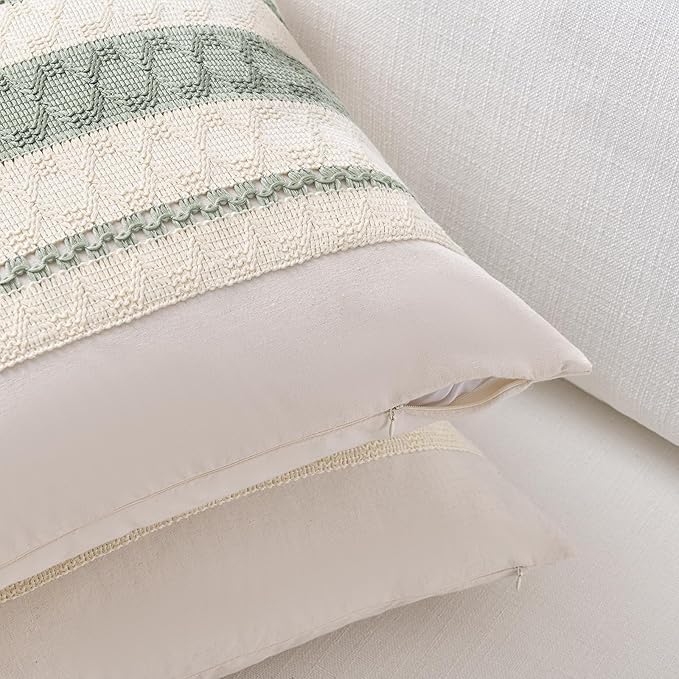 Fancy Homi Set of 1 Sage Green Boho Decorative Throw Pillow Covers 18x18 Inch for Living Room Bedroom Couch Bed Sofa Chair, Rustic Retro Cushion Case 45x45 cm, Bohemian Room Home Decor