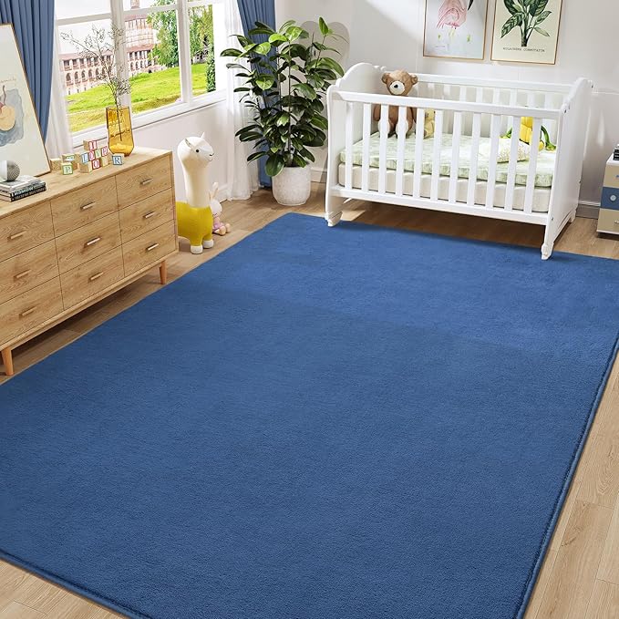 Amearea Modern Area Rugs for Bedroom Living Room, 4x6 Feet Blue Thickened Memory Foam Rug, Fluffy Indoor Washable Rugs Non Slip Minimalist Carpet for Kids Boys Girls Dorm Nursery Room Decor