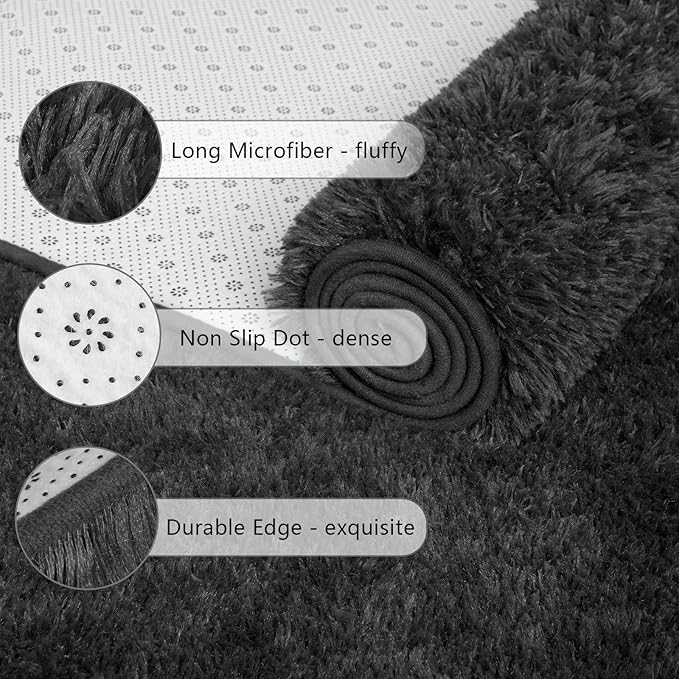 Chicrug Soft Runner Rug for Bedroom Living Room Plush Fluffy Rugs 2x4 Feet, Shag Furry Runner Rug Carpet Non Shedding for Nursery Children Kids Girls Room Home Decorative, Dark Grey