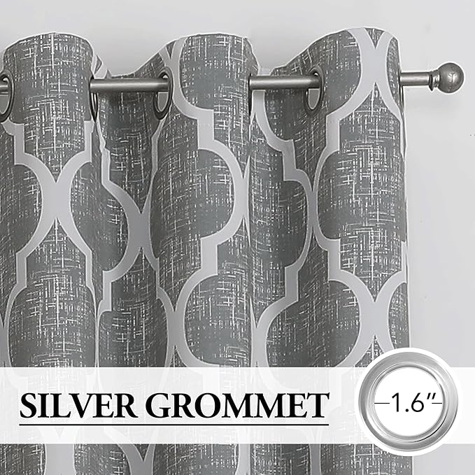 Beauoop 100% Blackout Curtains 96 Inches Long for Patio Sliding Door Grey Extra Wide Moroccan Geo Room Darkening Gray Thermal Soundproof Room Divider Grommet Window Treatment Drapes,100x96 Set of 1