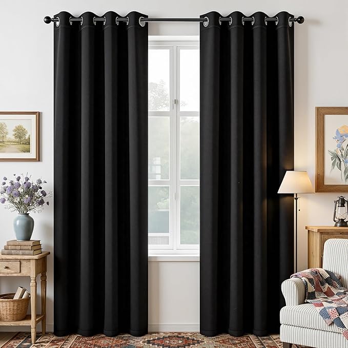 Joydeco Blackout Curtains 95 Inch Length 2 Panels Set, Thermal Insulated Long Curtains& Drapes 2 Burg, Room Darkening Grommet Drapes for Living Room Bedroom Window (W52 x L95 Inch, Black)