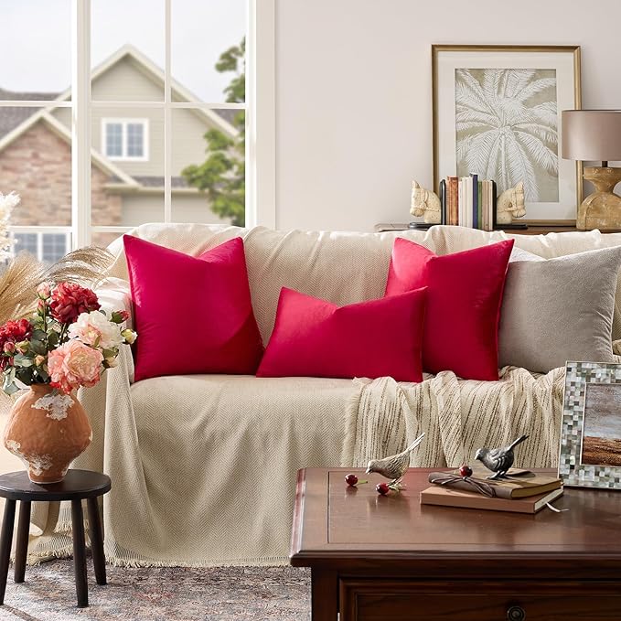 GIGIZAZA Decor Throw Couch Pillow Covers,Set of 2 Sofa Cushion Red Pillow Covers,Velvet Pillow Cases 24 x 24inch