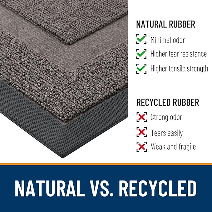 OLANLY Front Door Mat Indoor Outdoor Entrance, Waterproof All-Season, All-Weather Doormat, Sturdy Natural Rubber, Low Profile, Easy Clean Patio Porch Entryway Mat, 71x23, Taupe