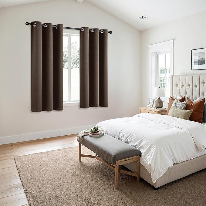 MIULEE Chocolate Brown Blackout Curtains - Bedroom Window Treatment Curtains Thermal Insulated Room Darkening Drapes for Living Room Kitchen Grommet Drapery, 40 x 45 Inches Long, 2 Panels