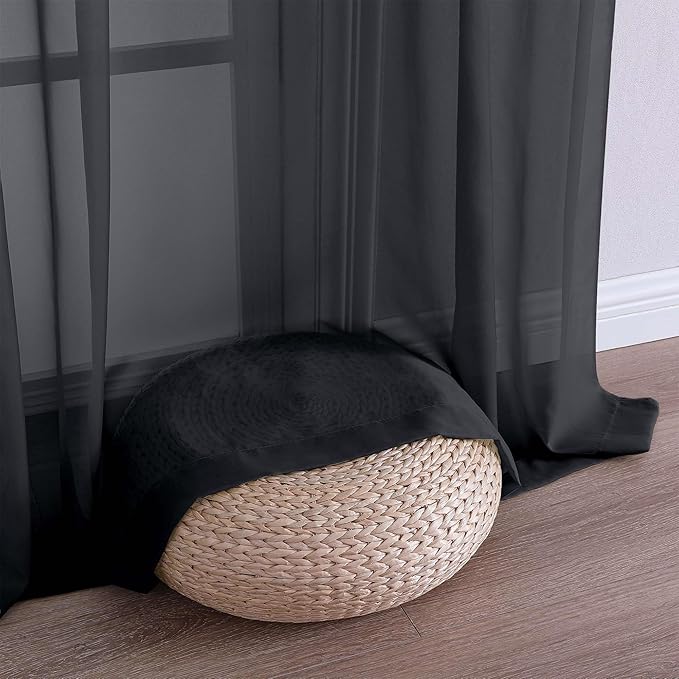 OWENIE Black Sheer Curtains 72 Inches Long 2 Panels Set, Transparent Voile Sheer Curtain for Living Room Bedroom Window Sliding Glass Door Treatment, 59 x 72 Inch, Black