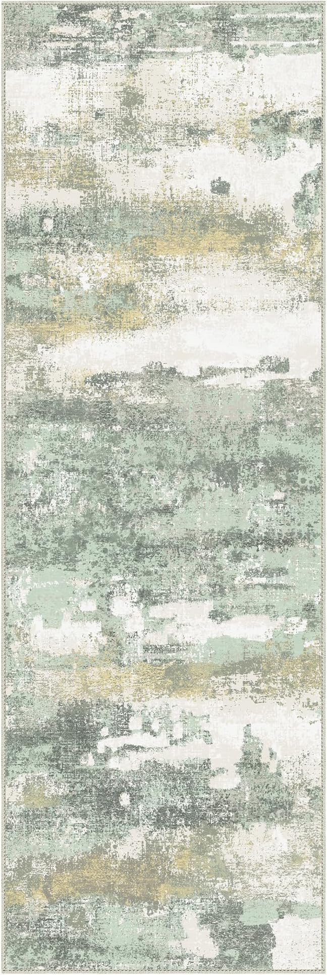 BEIMO Runner Rug for Hallway Kitchen, 2'6"x10' Machine Washable Runners Rug for Entryway, Soft Modern Abstract Throw Rugs, Low Pile Floor Cover with Non Slip Backing, Light Green