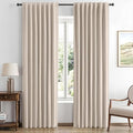 MIULEE 100% Blackout Linen Curtains for Bedroom, Natural Solid Luxury Decor Thermal Insulation Room Darkening Drapes for Living Room Nursery Back Tab Rod Pocket 42 x 63 Inches, 2 Panels