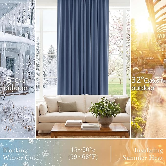 PONY DANCE Short Length Curtains for Kitchen, Small Drapes Tiers for Bathroom, Room Darkening Curtains for Bedroom, Wide 29 x Long 24 inches per Panel, Blue Haze, Set of 2